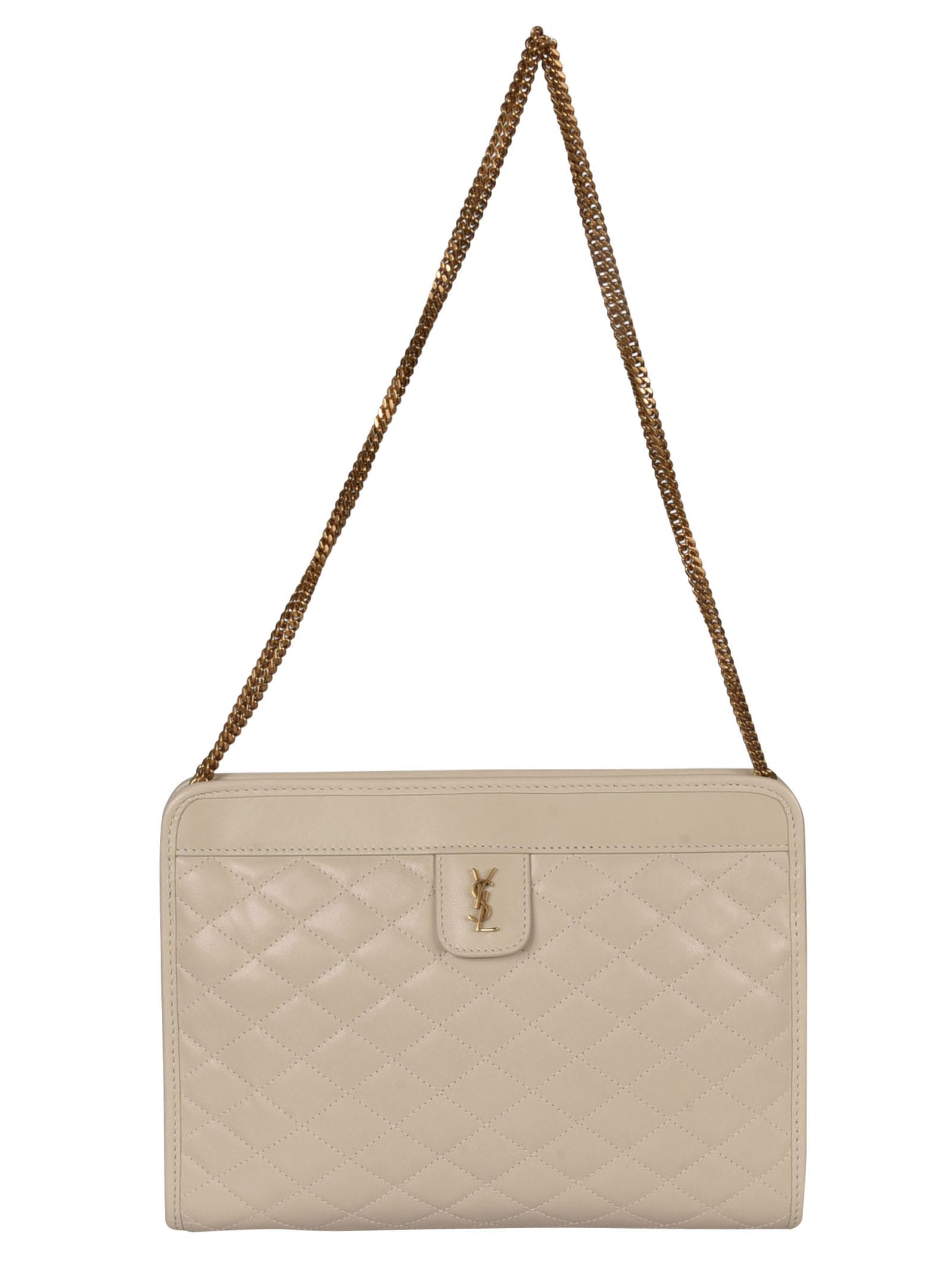 Saint Laurent Chain Strap Quilted Shoulder Bag In White