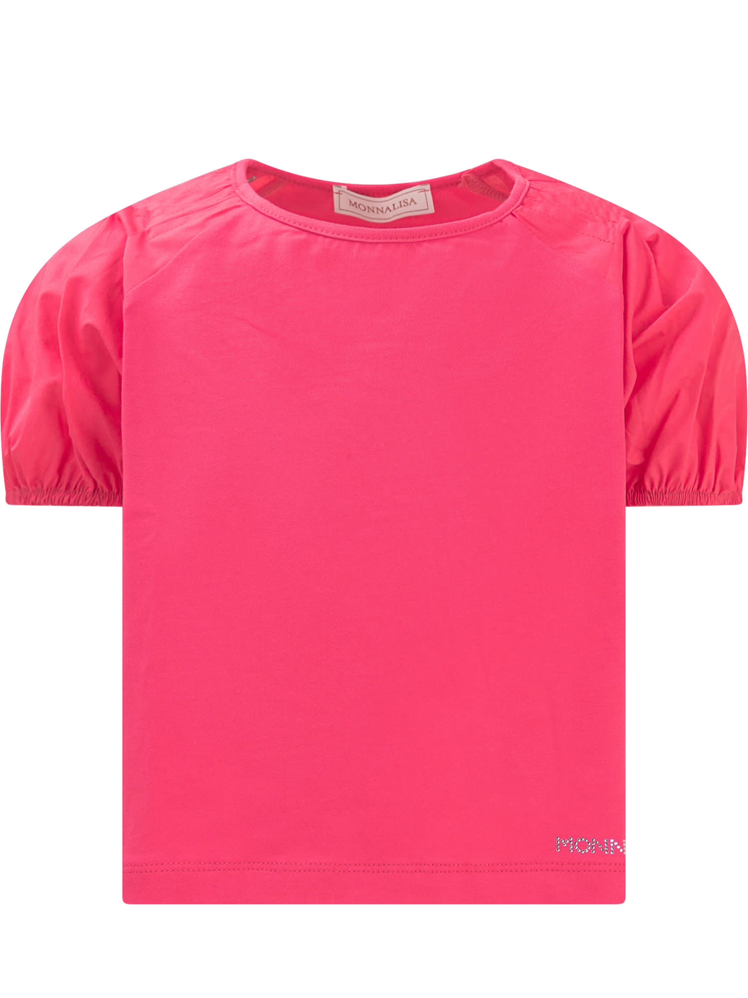 Monnalisa Kids' T-shirt With Rhinestones In Rosa Peach