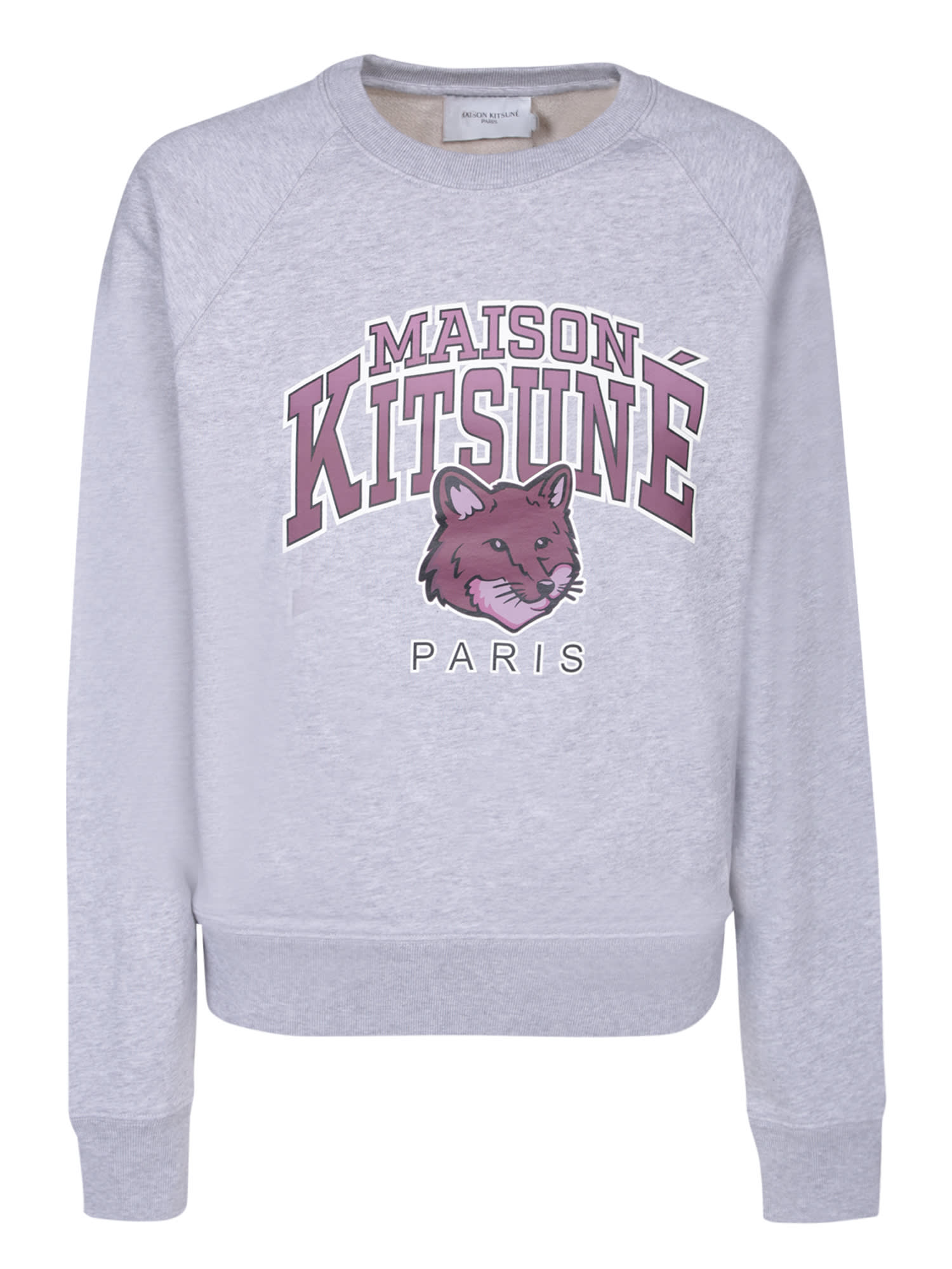 Shop Maison Kitsuné Logo Print Sweatshirt Grey