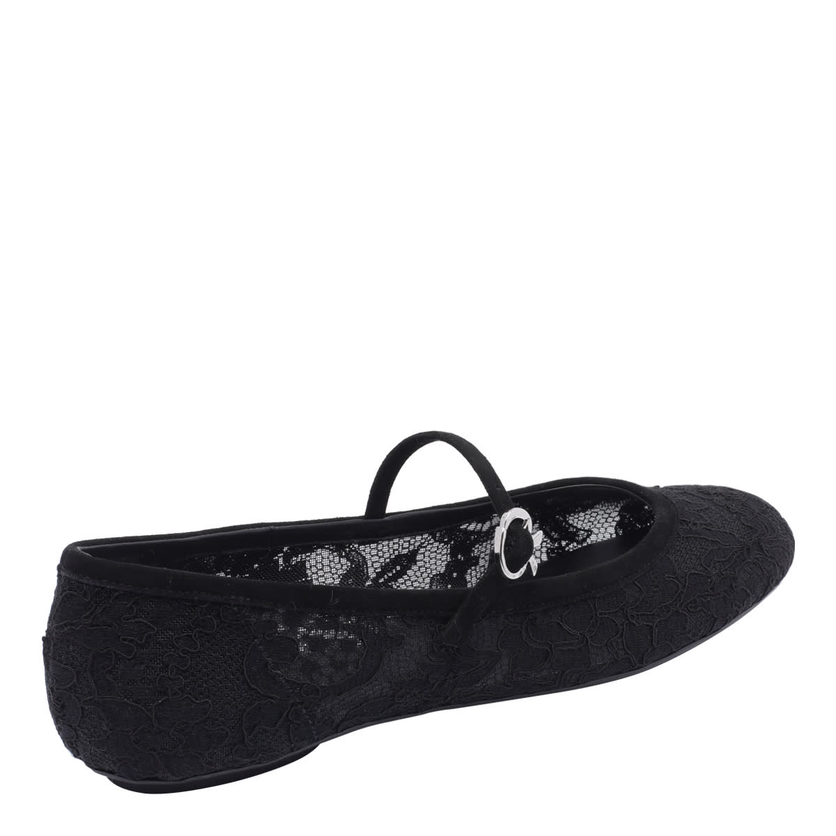 Gianvito Rossi Claudia Suede-trimmed Lace Mary Jane Flats In Black