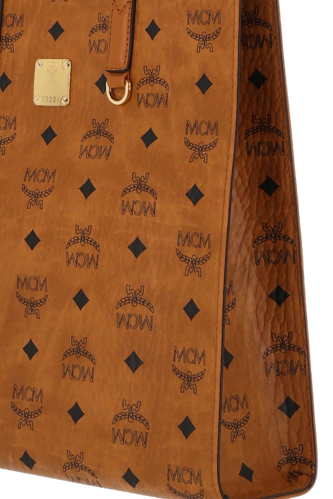 Shop Mcm Aren Monogram Print Medium Tote Bag In Brown