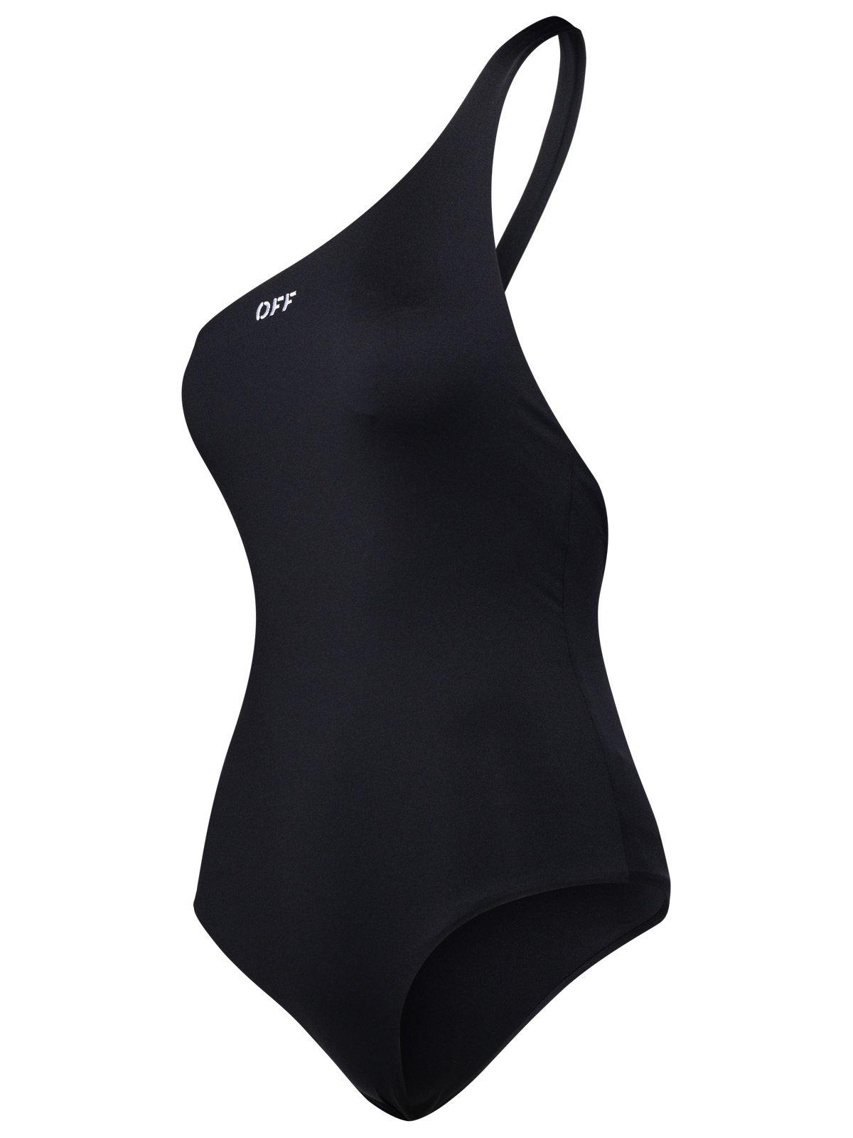 Shop Off-white Logo Printed High-cut Swimsuit In Black