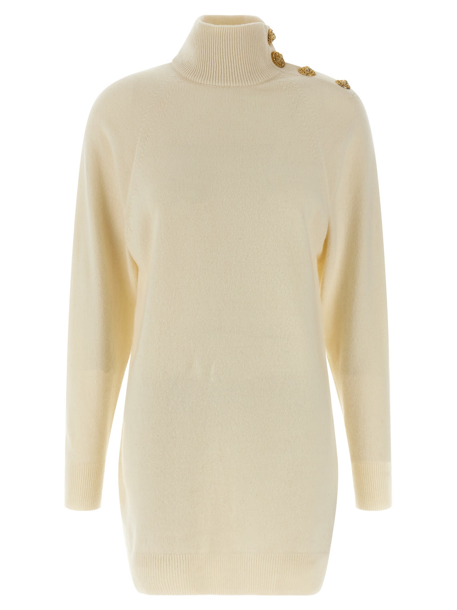 Balmain Cashmere Wool Dress In Neutral