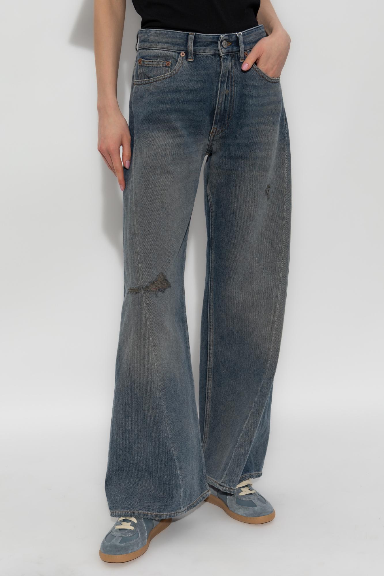Shop Mm6 Maison Margiela Jeans With Vintage Effect In Grey Blue