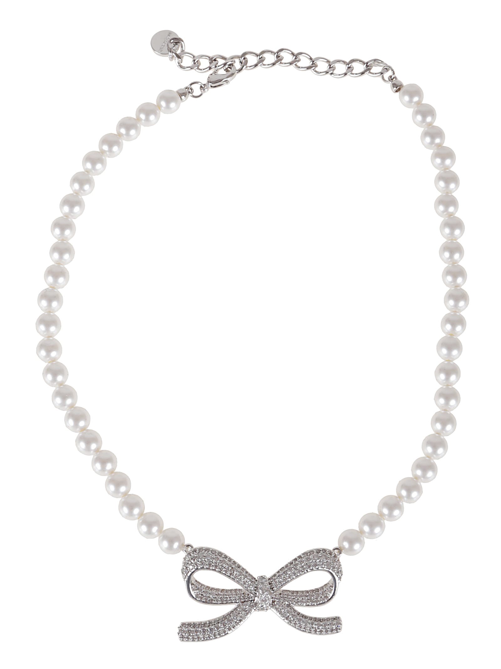 Self-portrait Bow Necklace With Crystal Embellishments In Metallic