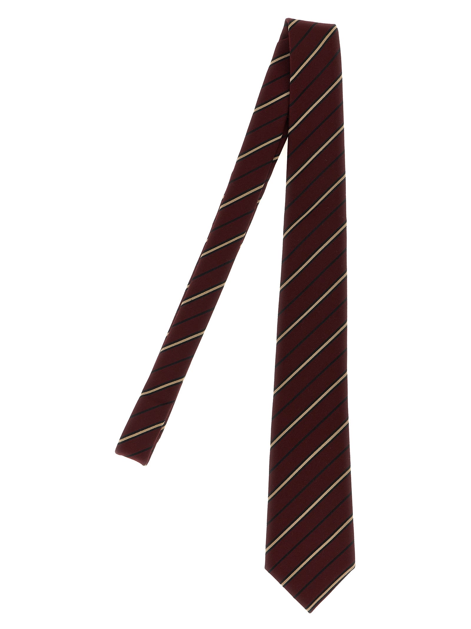 Saint Laurent Striped Tie In Brown