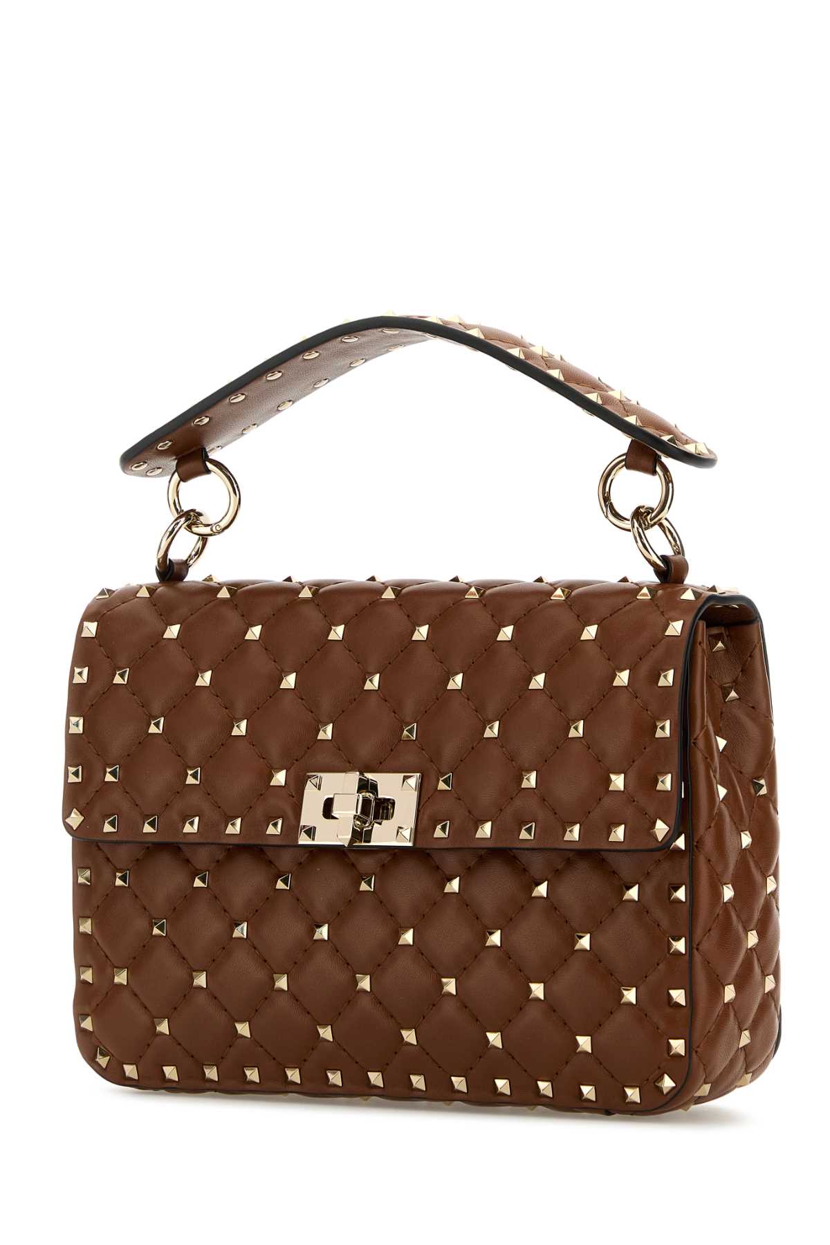 Shop Valentino Brown Nappa Leather Medium Rockstud Spike Handbag In Tobacco