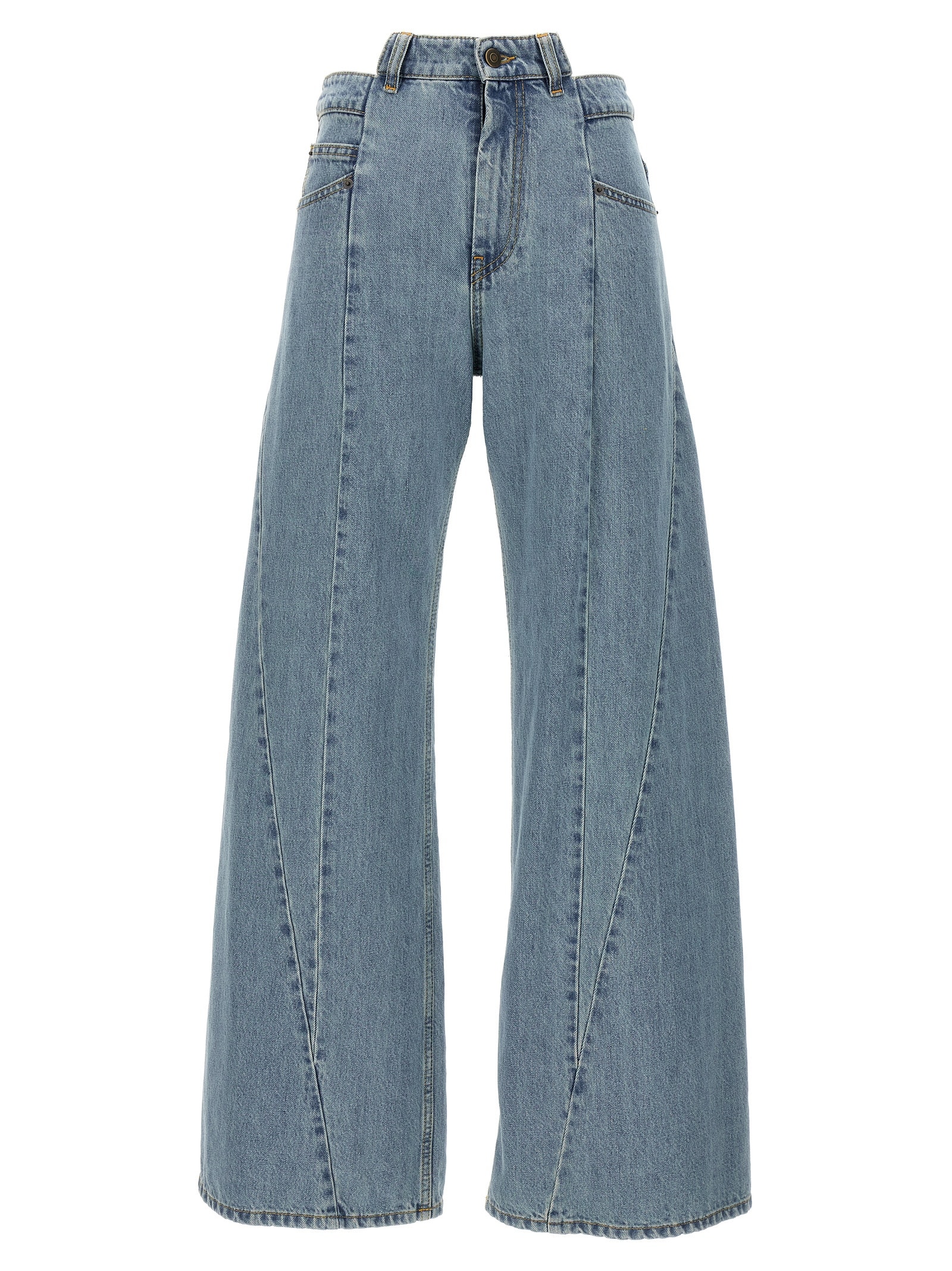 Shop Maison Margiela Asymmetrical Waist Jeans In Light Blue