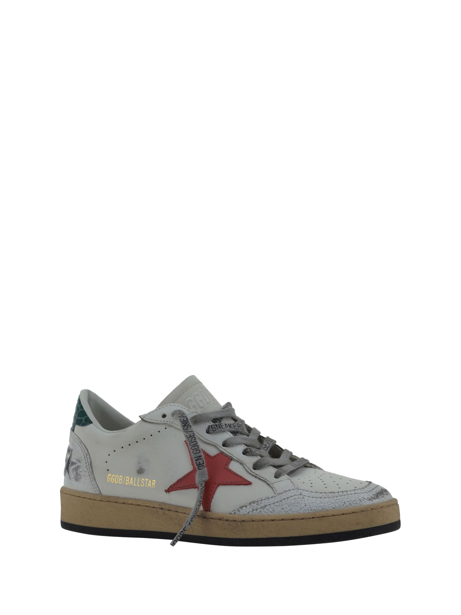 Shop Golden Goose Ballstar Sneakers In White/mineral Red/green