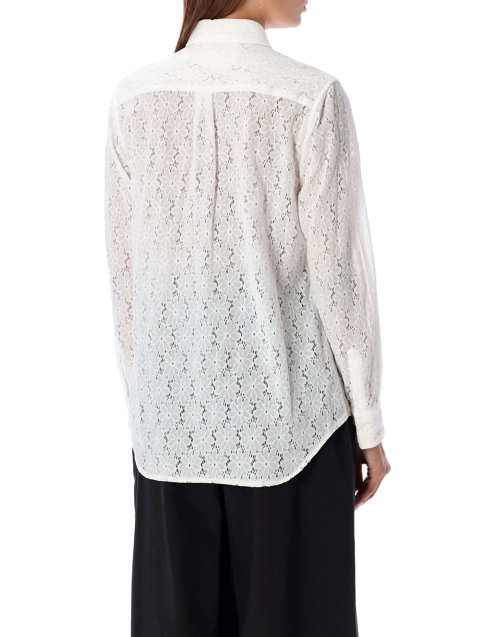 Shop Comme Des Garçons Sheer Lace Button-up Shirt In Off-white