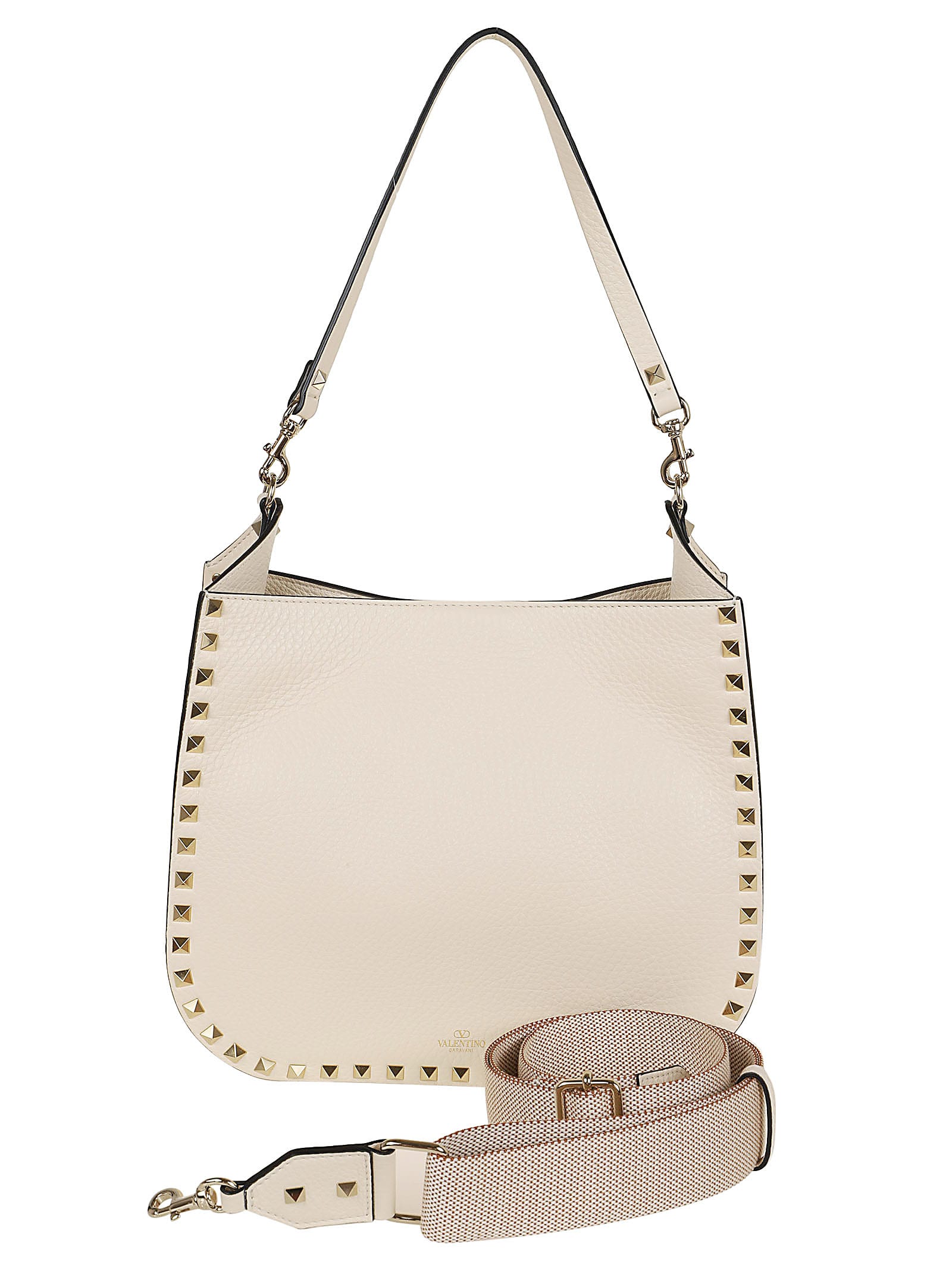 Shop Valentino Hobo Bag Rockstud In Zfy Light Ivory Multicolor Beige