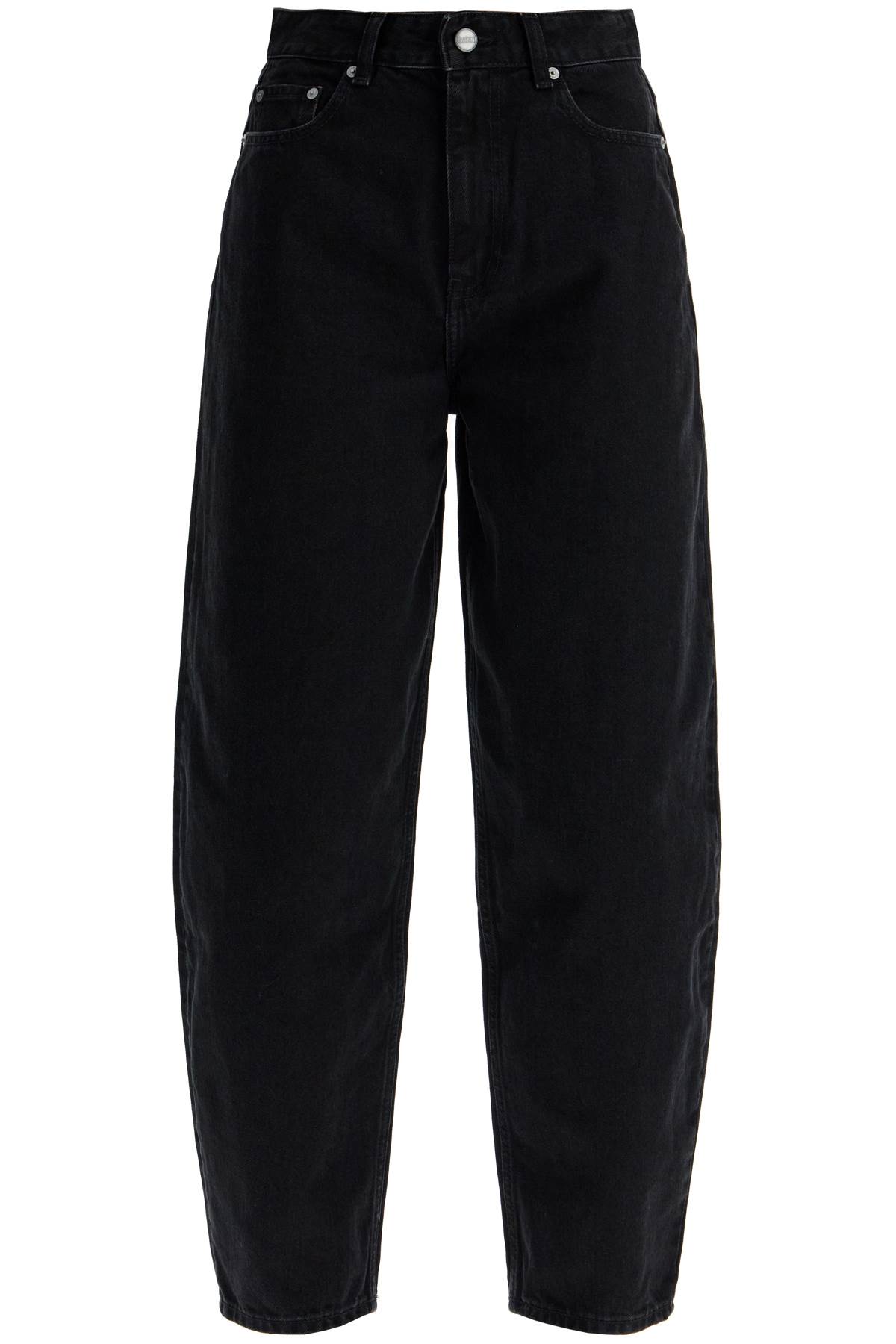 Shop Ganni Organic Denim Tapered Jeans In Eight In Washed Black/black (black)