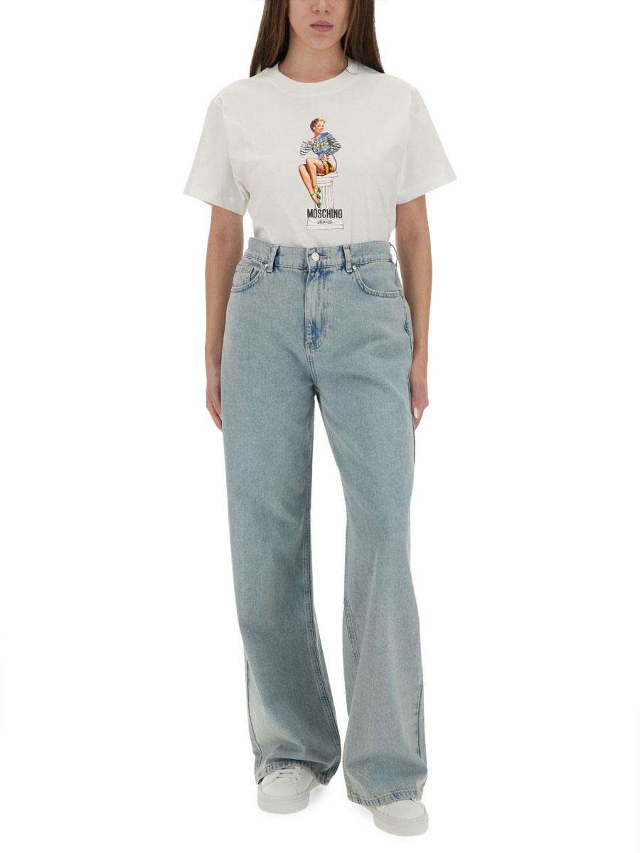 Moschino Jeans T Shirt With Print In White