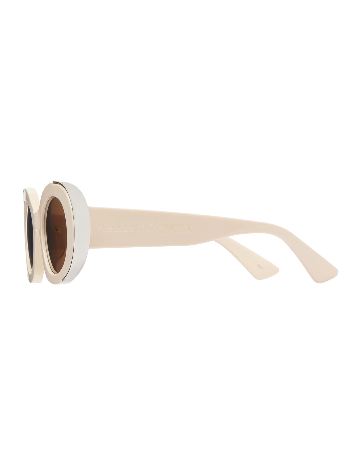 Shop Alexander Mcqueen Oval The Grip Sunglasses In Ivory/brown