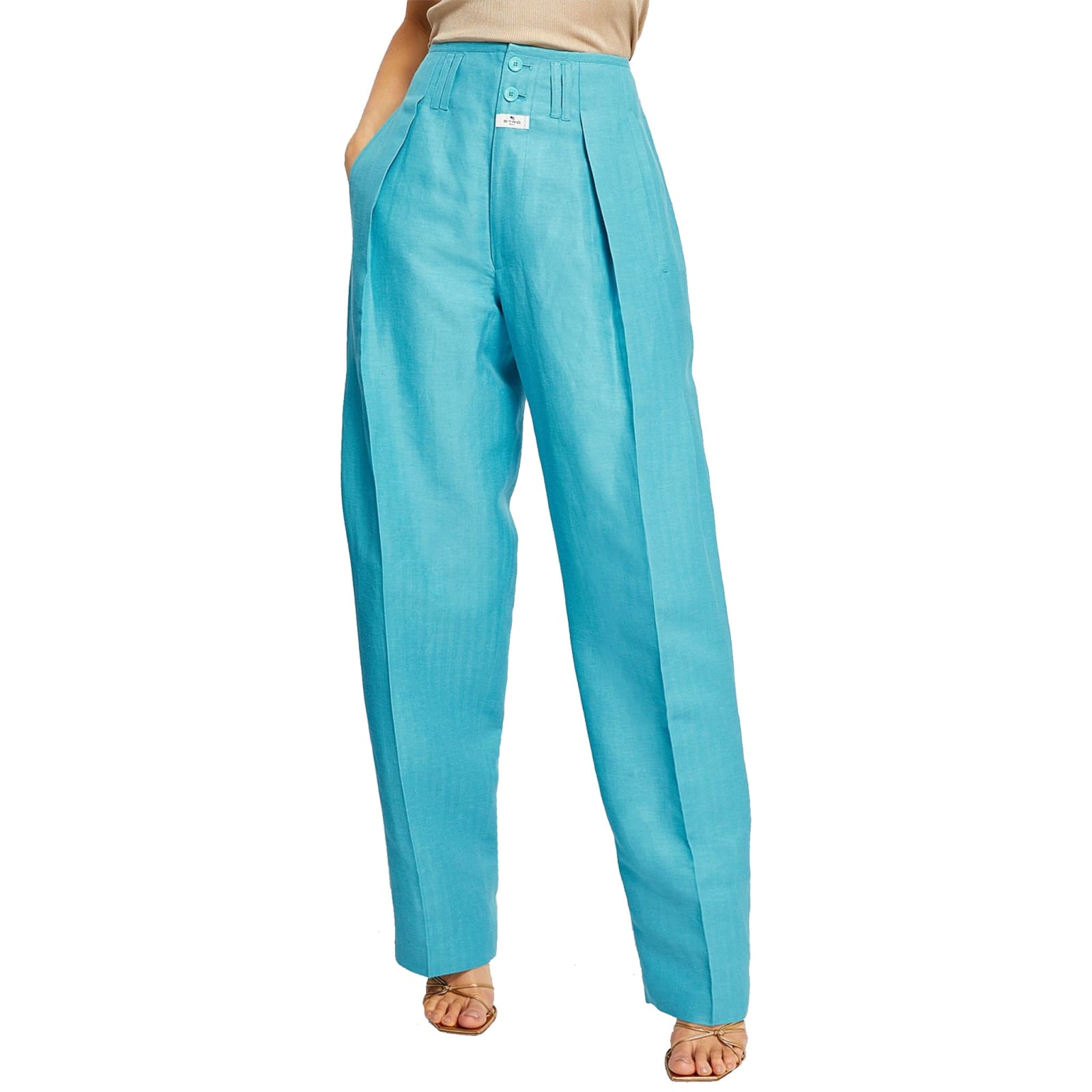 Shop Etro Linen-silk Moonlight Trousers In Green