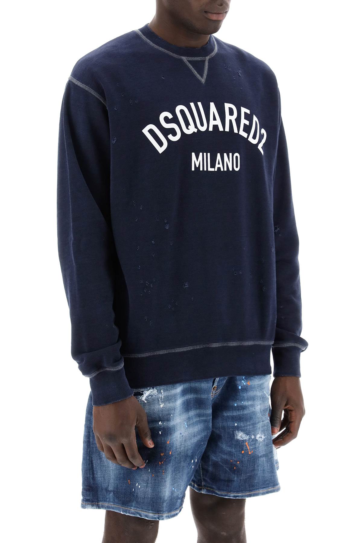 Shop Dsquared2 Used Effect Cool Fit Sweatshirt In Navy Blue (blue)