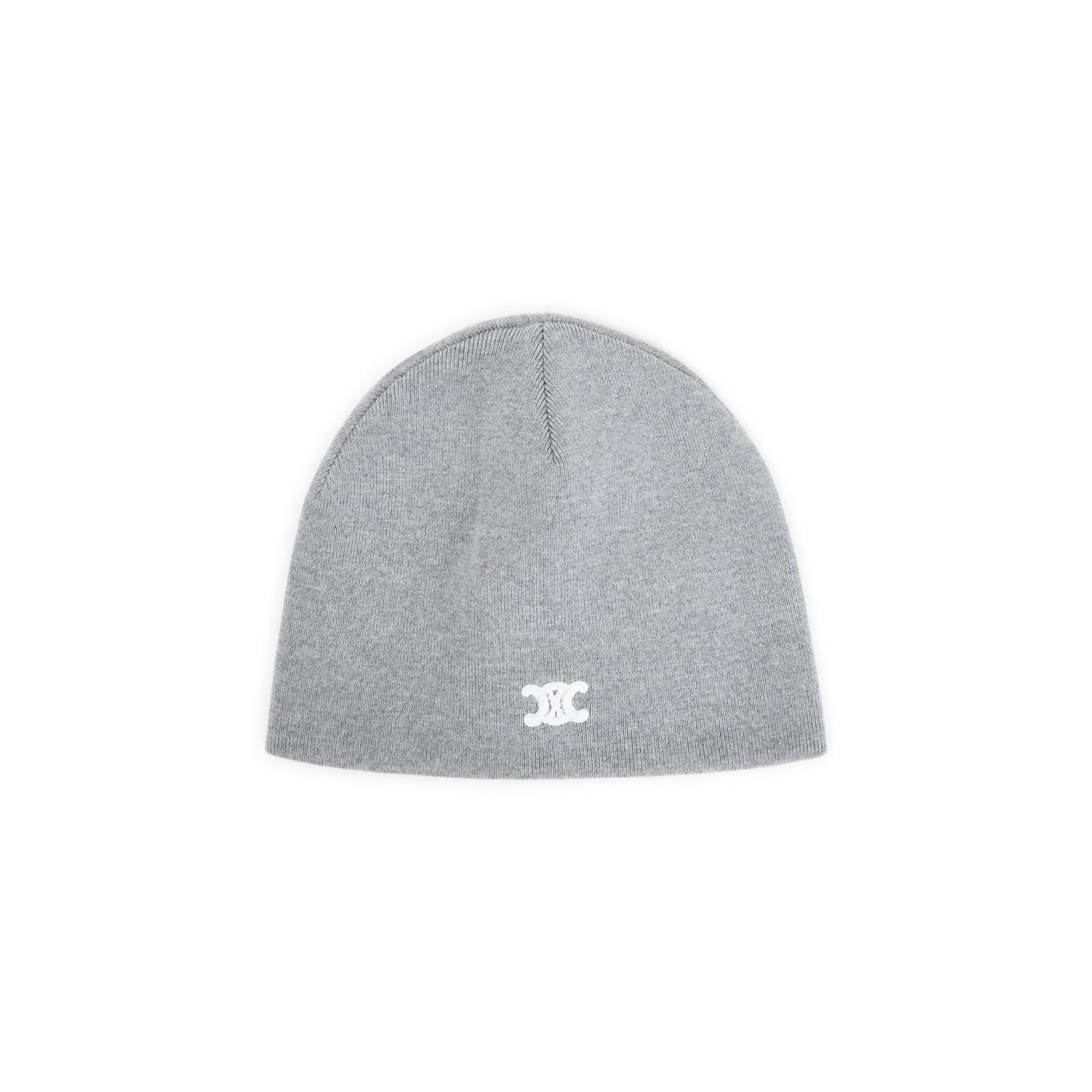 Celine Triomphe Logo-embroidered Wool Beanie In Gray