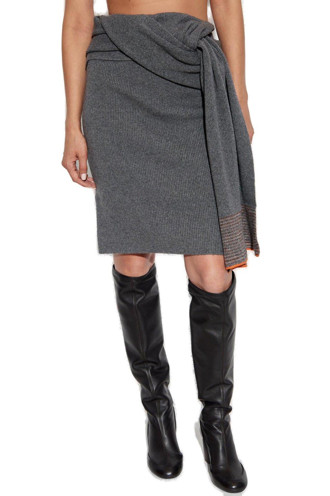 Shop Etro Knotted Knitted Skirt In Grey