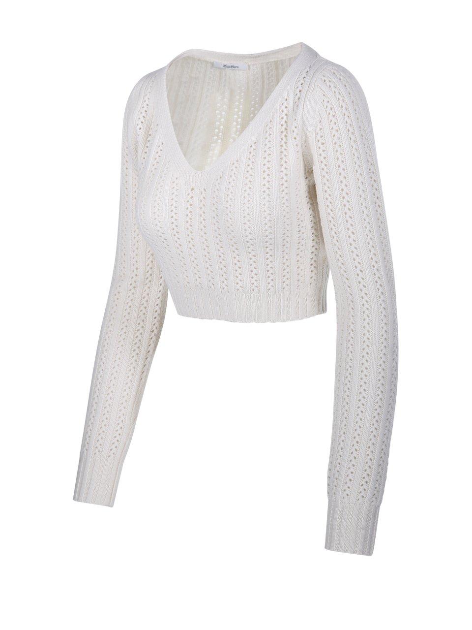 Shop Max Mara V-neck Long-sleeved Top In Cream