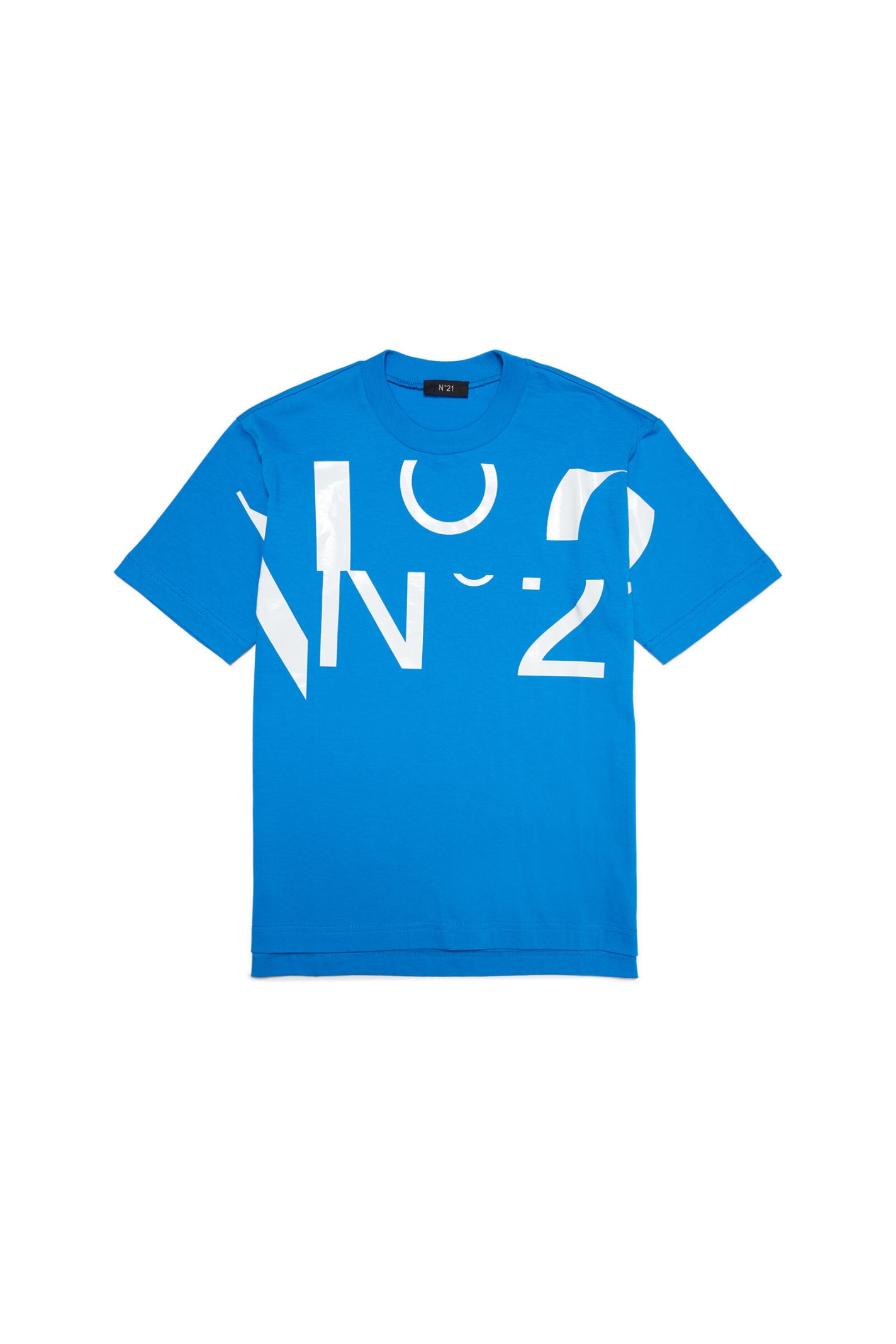 N°21 N21T172M OVER T-SHIRT N°21 LIGHT BLUE JERSEY T-SHIRT WITH SECTIONED LOGO