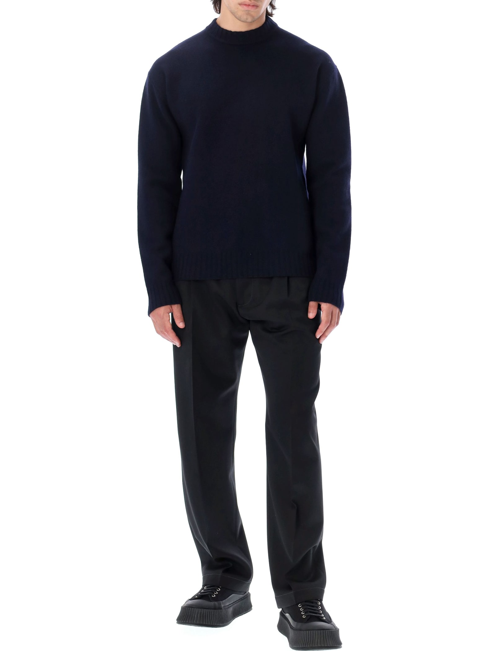 Shop Jil Sander Crew Neck Sweater In Blue Navy