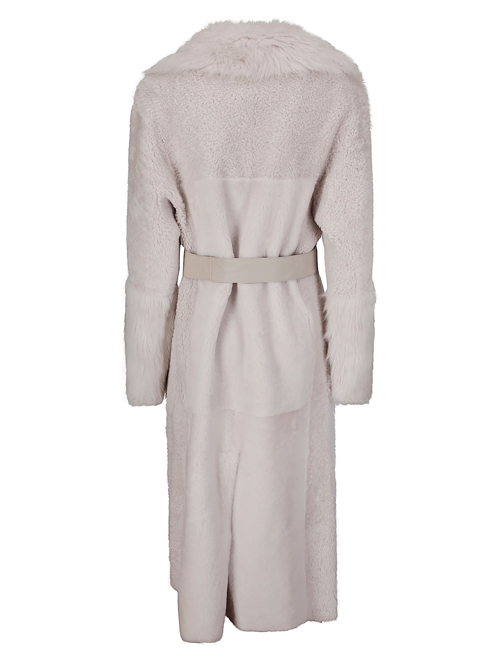 Desa 1972 Shearling Belted Coat In Gray