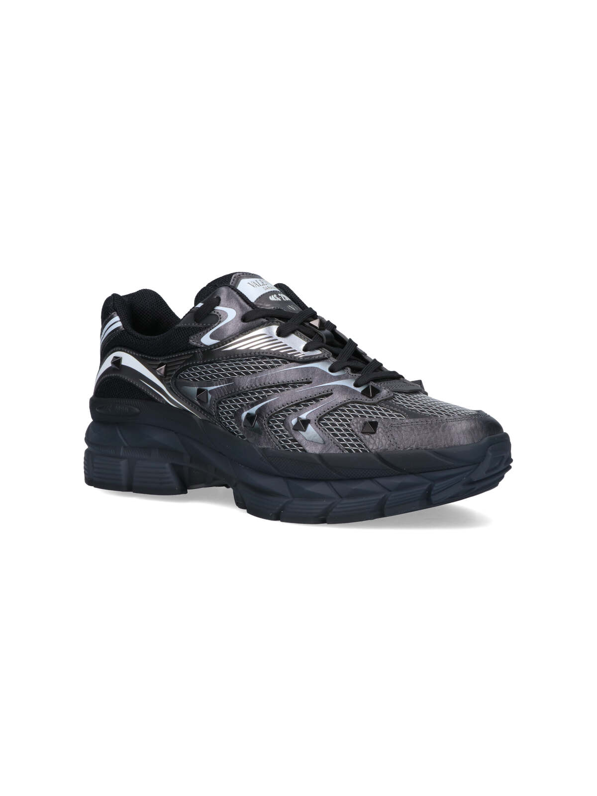 Valentino Garavani Leather Sneakers With Textured Rubber Elements In Black