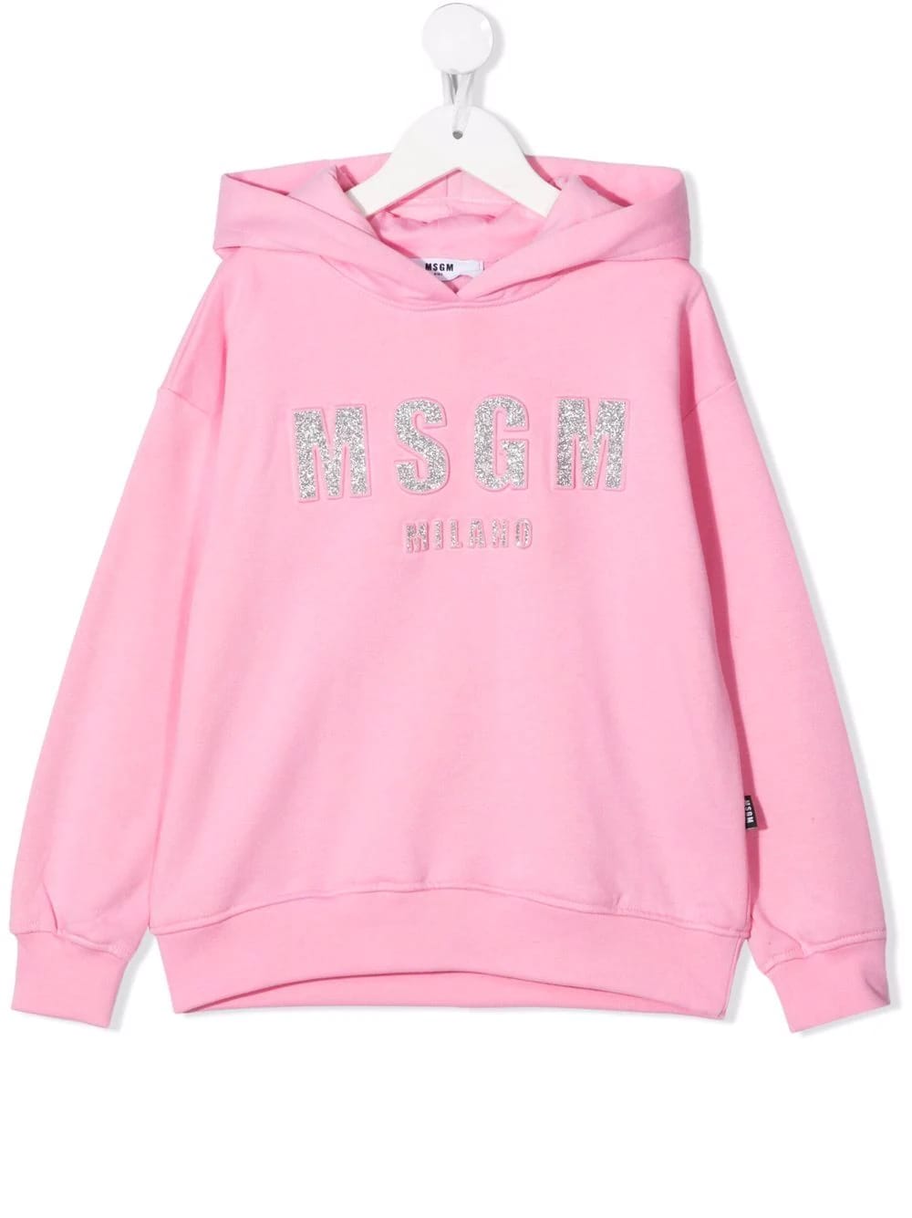 MSGM Kids Pink Hoodie With Silver Glitter Logo