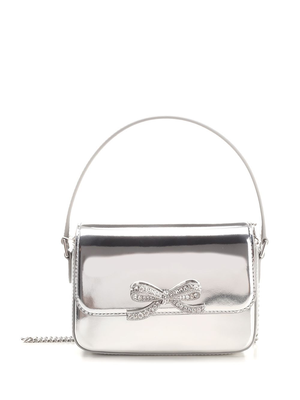 Shop Self-portrait Micro Silver Leather Bag