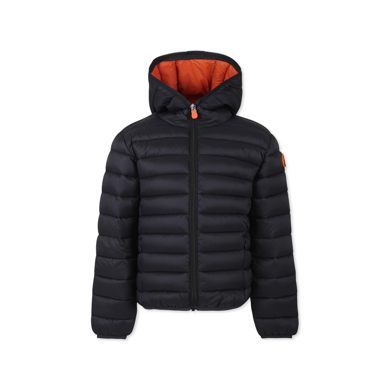 Save The Duck Teen Logo-patch Hooded Puffer Jacket In Black