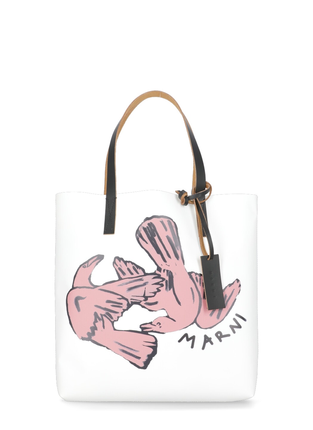 Marni Shoulder Bag With Contrast Stitching And Graphic Print In White