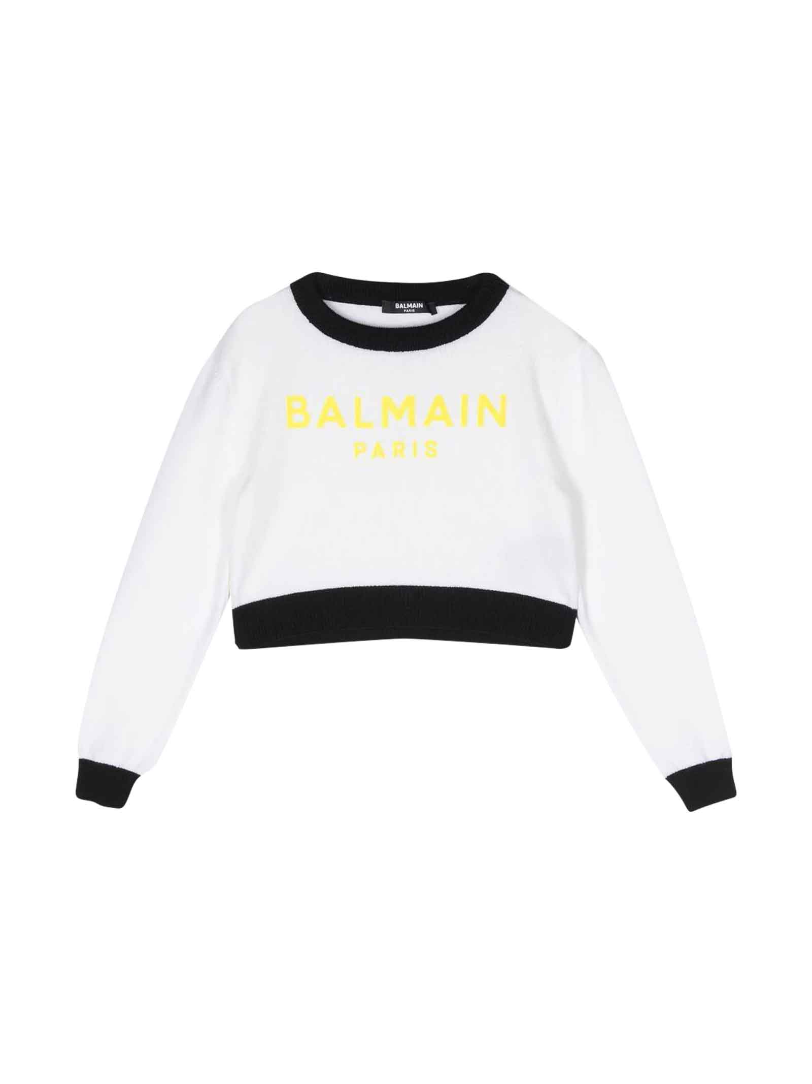 Balmain Kids' White Sweater Girl In Bianco