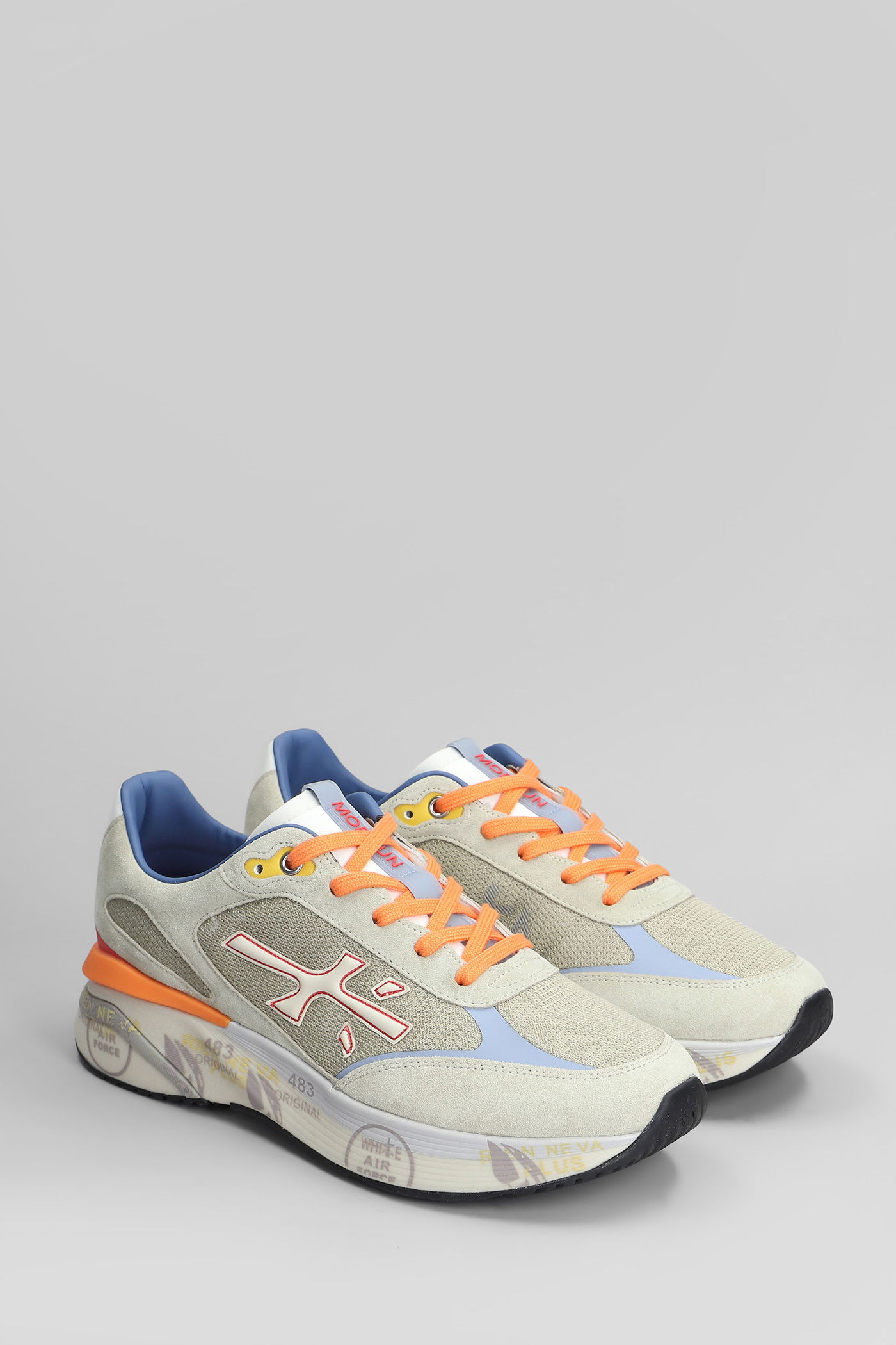 Premiata Moerun Sneakers In Taupe Suede And Fabric In Multi