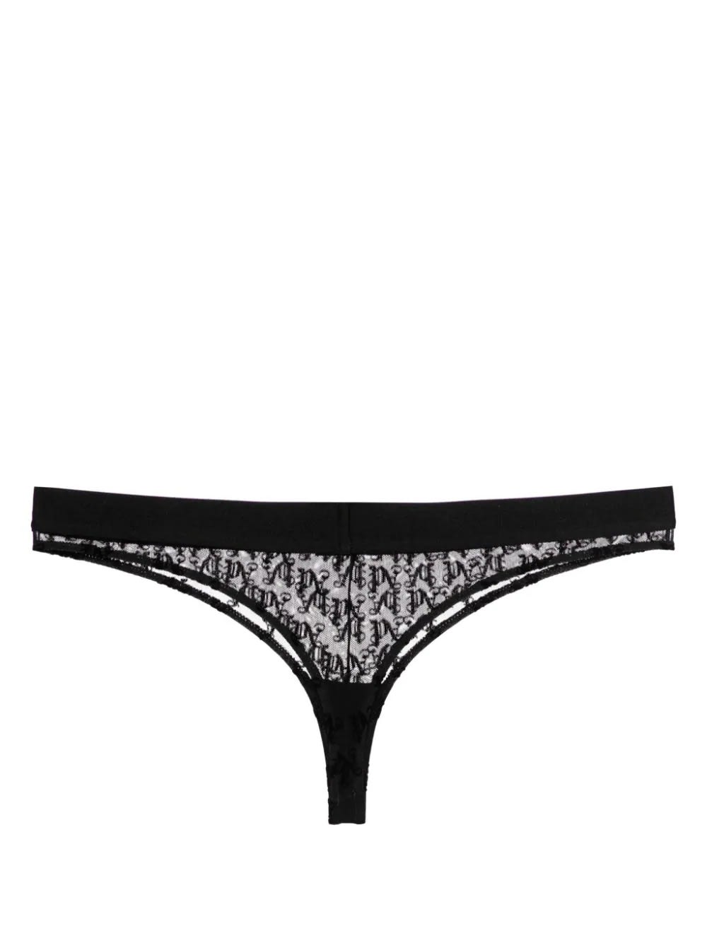 Shop Palm Angels Black Thong With Monogram In Black Black