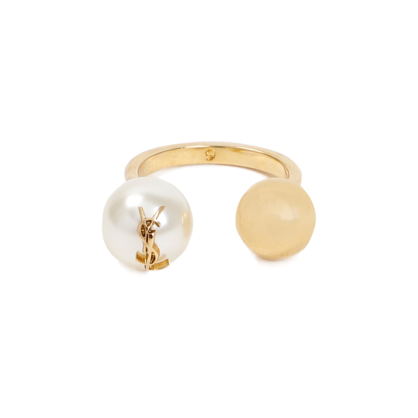 Shop Saint Laurent Bague Boule Ysl Ring In Creme