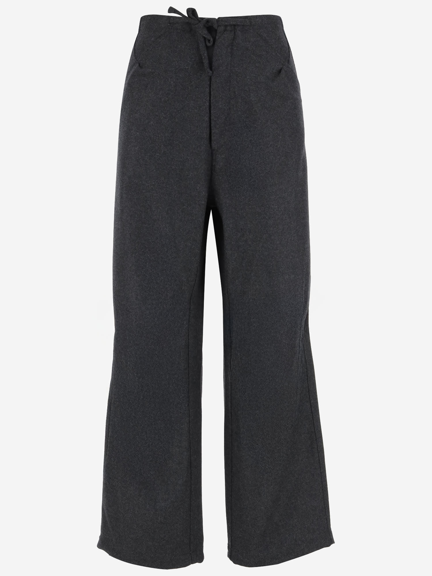 Darkpark Oversized Wool Trousers With Drawstring In Gray