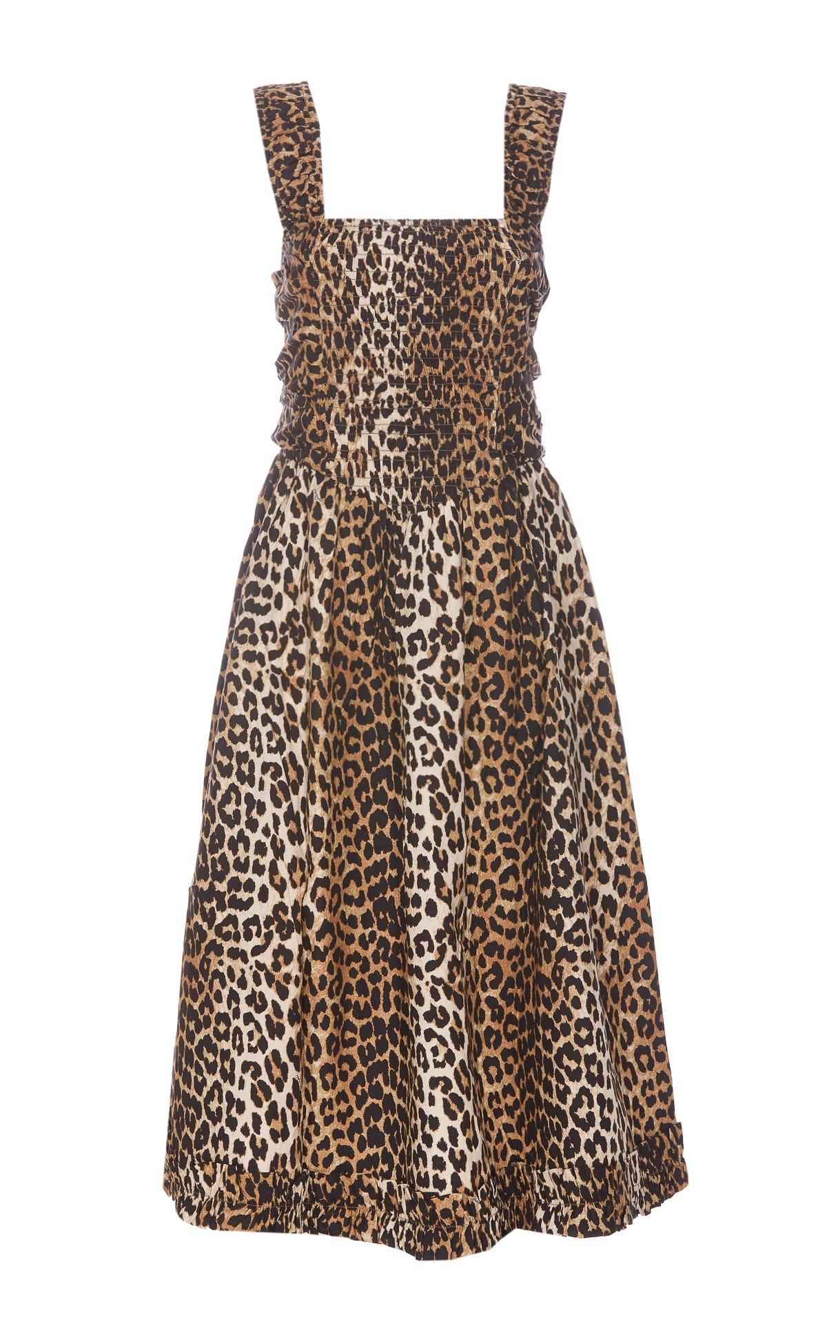 Shop Ganni Leopard Print Midi Dress In Brown