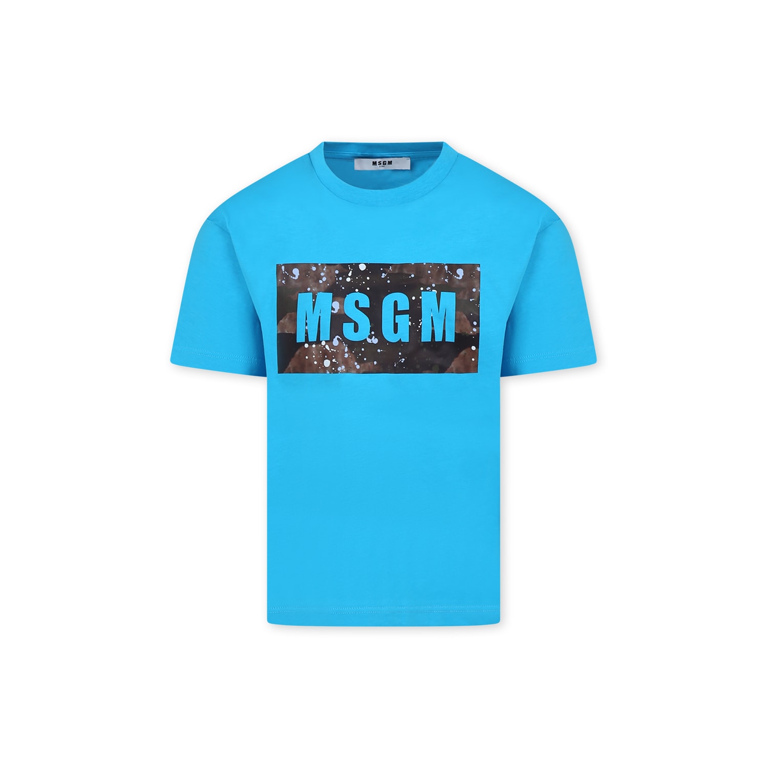 Shop Msgm Light Blue T-shirt For Boy With Logo