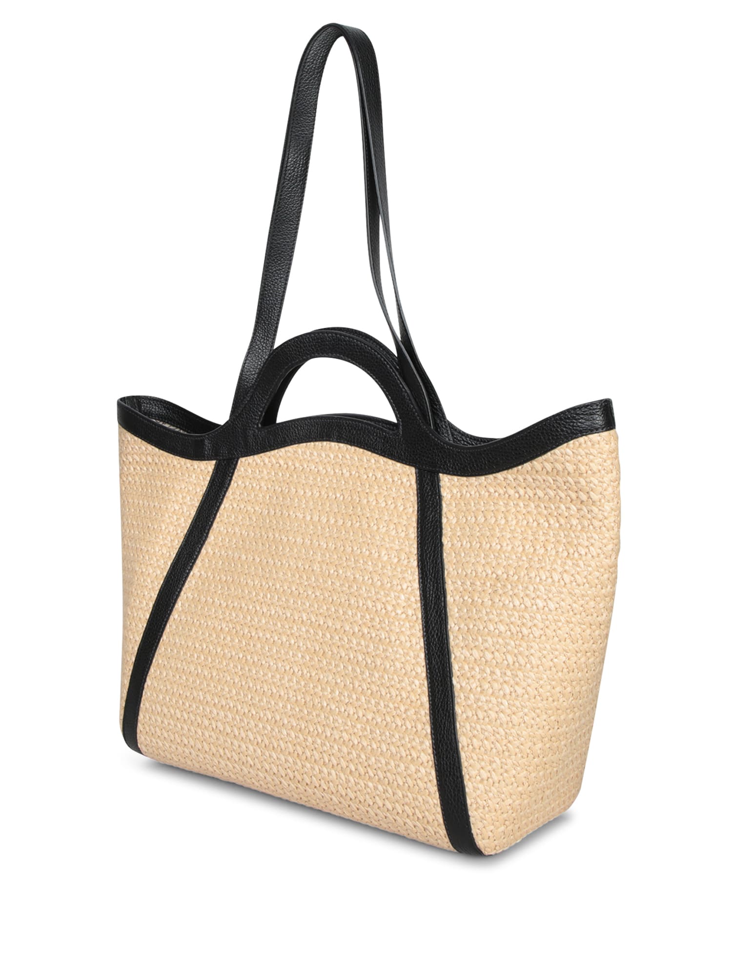 COCCINELLE AMALIA RAFFIA TOTE BAG NUDE AND BLACK