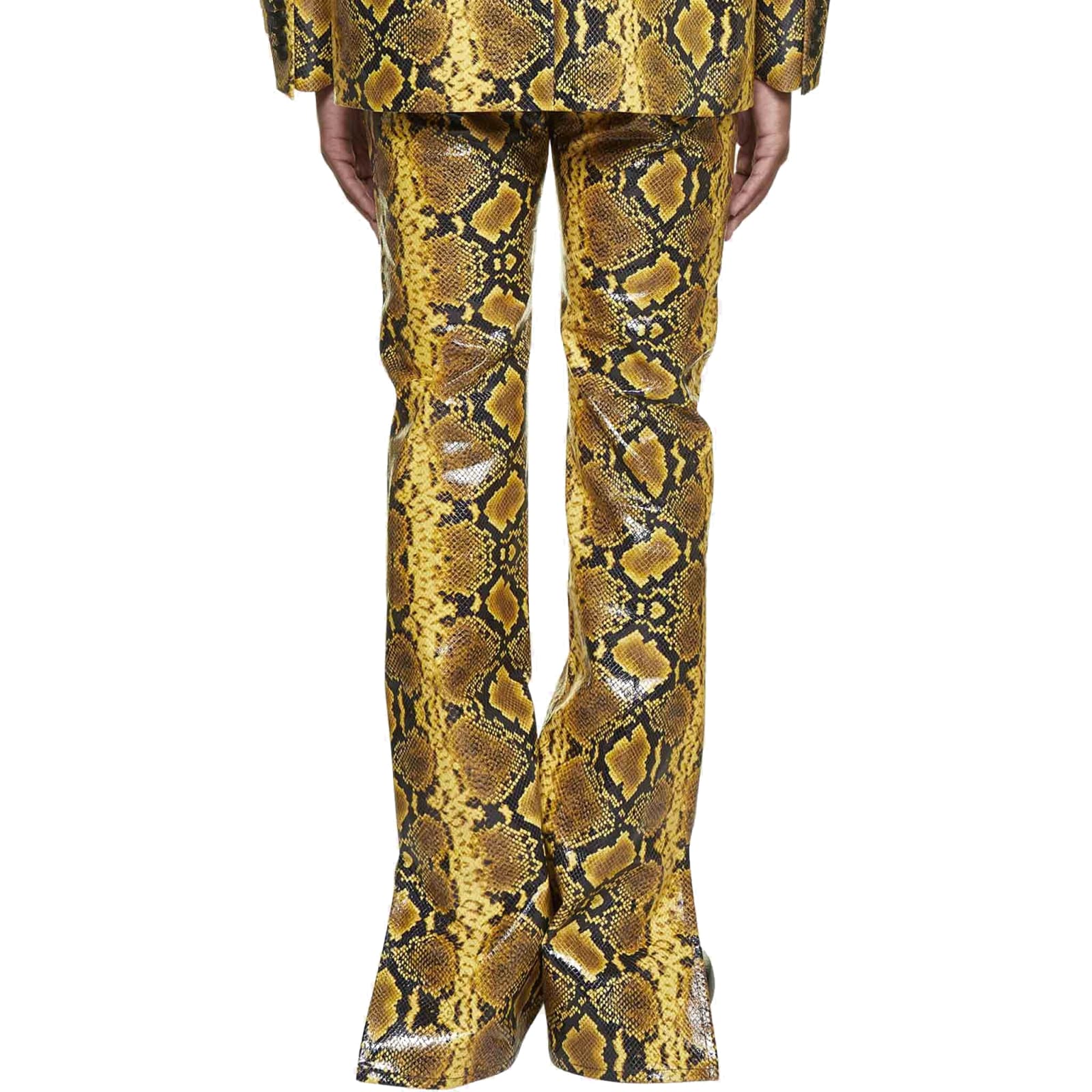 Shop Gcds Animal Print Faux Leather Pant In Yellow
