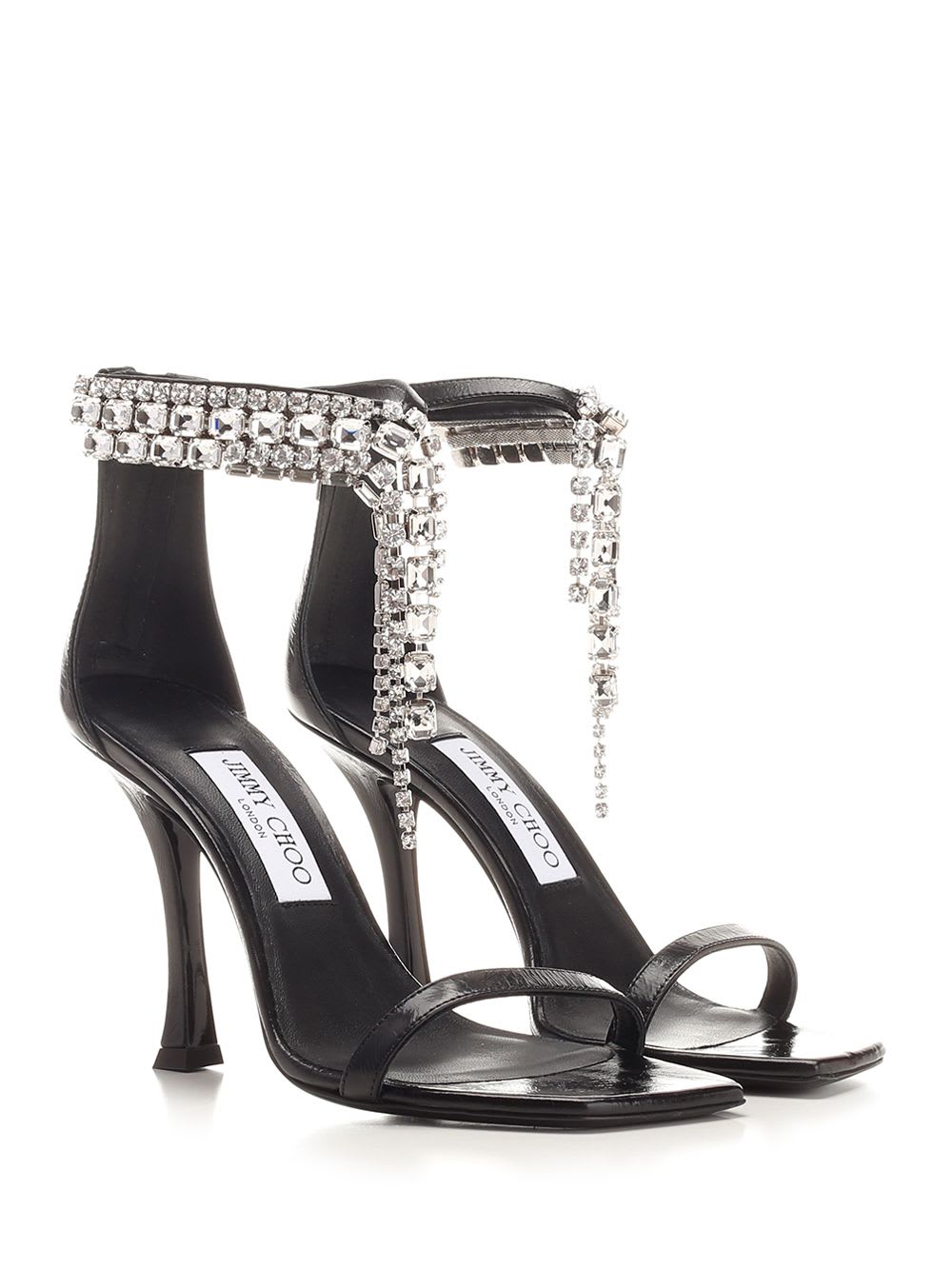 Jimmy Choo Verity 100 Crystal Embellished Leather Sandals In Black