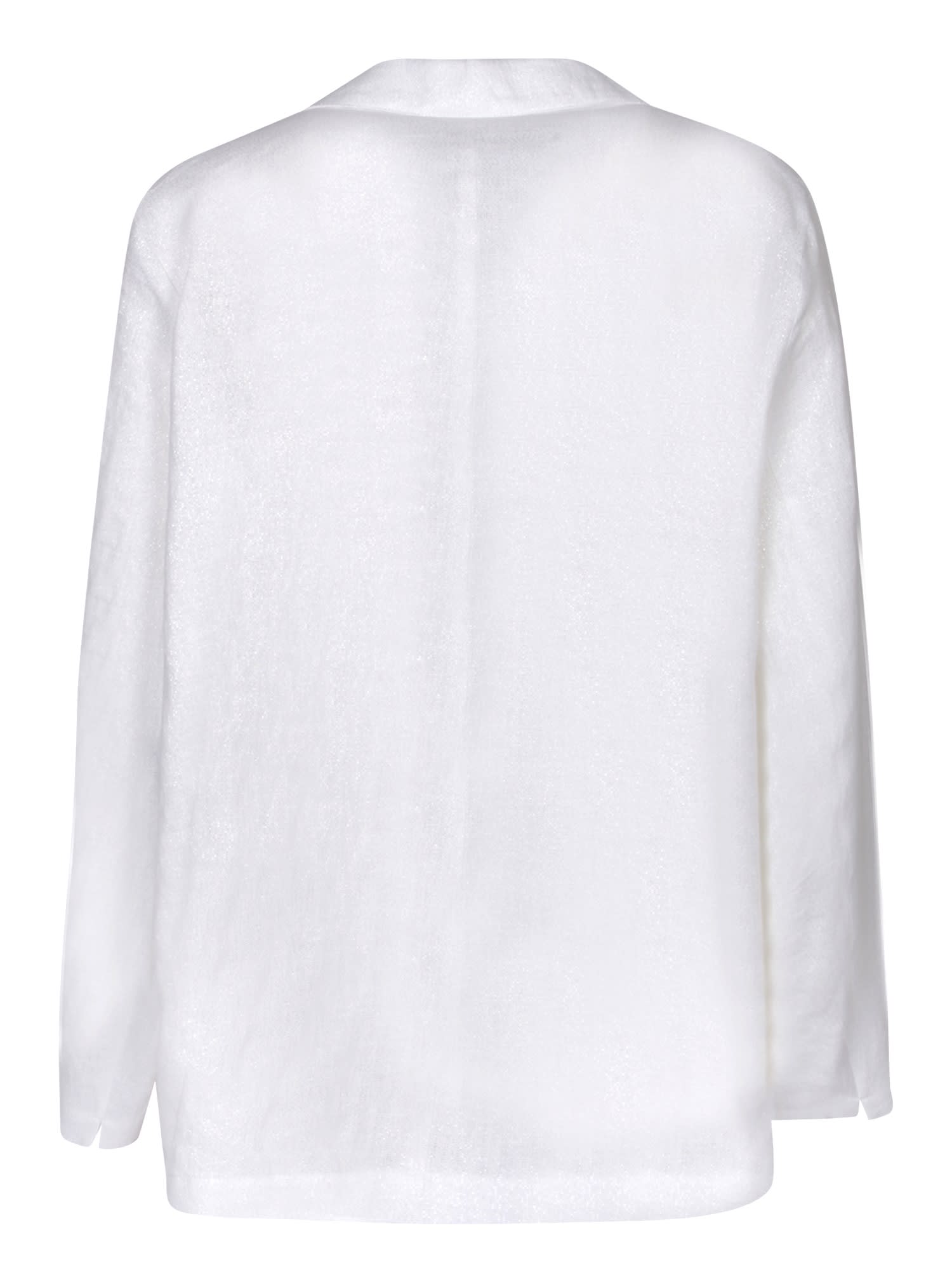 Shop Lardini White Linen Lurex Overshirt