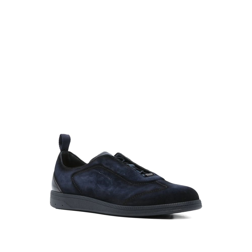 Santoni Lume Suede Low-top Sneakers In Blue