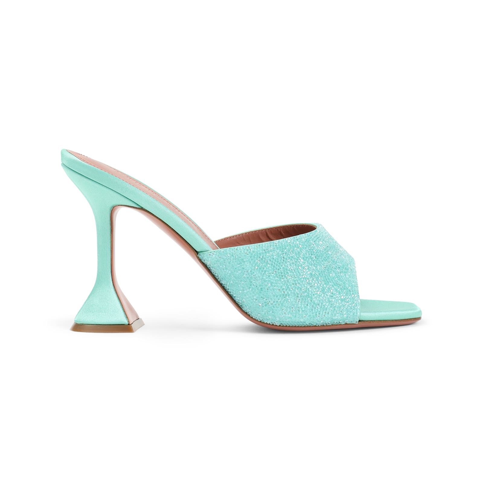 Amina Muaddi Satin Open-toe Sandals With Crystal Embellishments In Mint