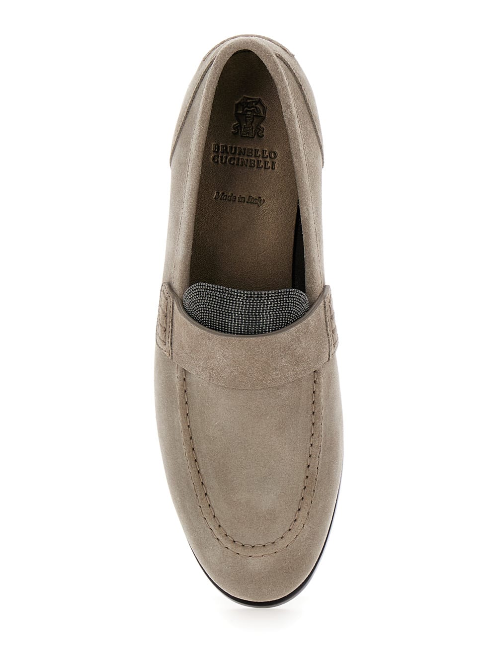 Shop Brunello Cucinelli Beige Slip-on Loafers With Monile Detail In Suede Woman