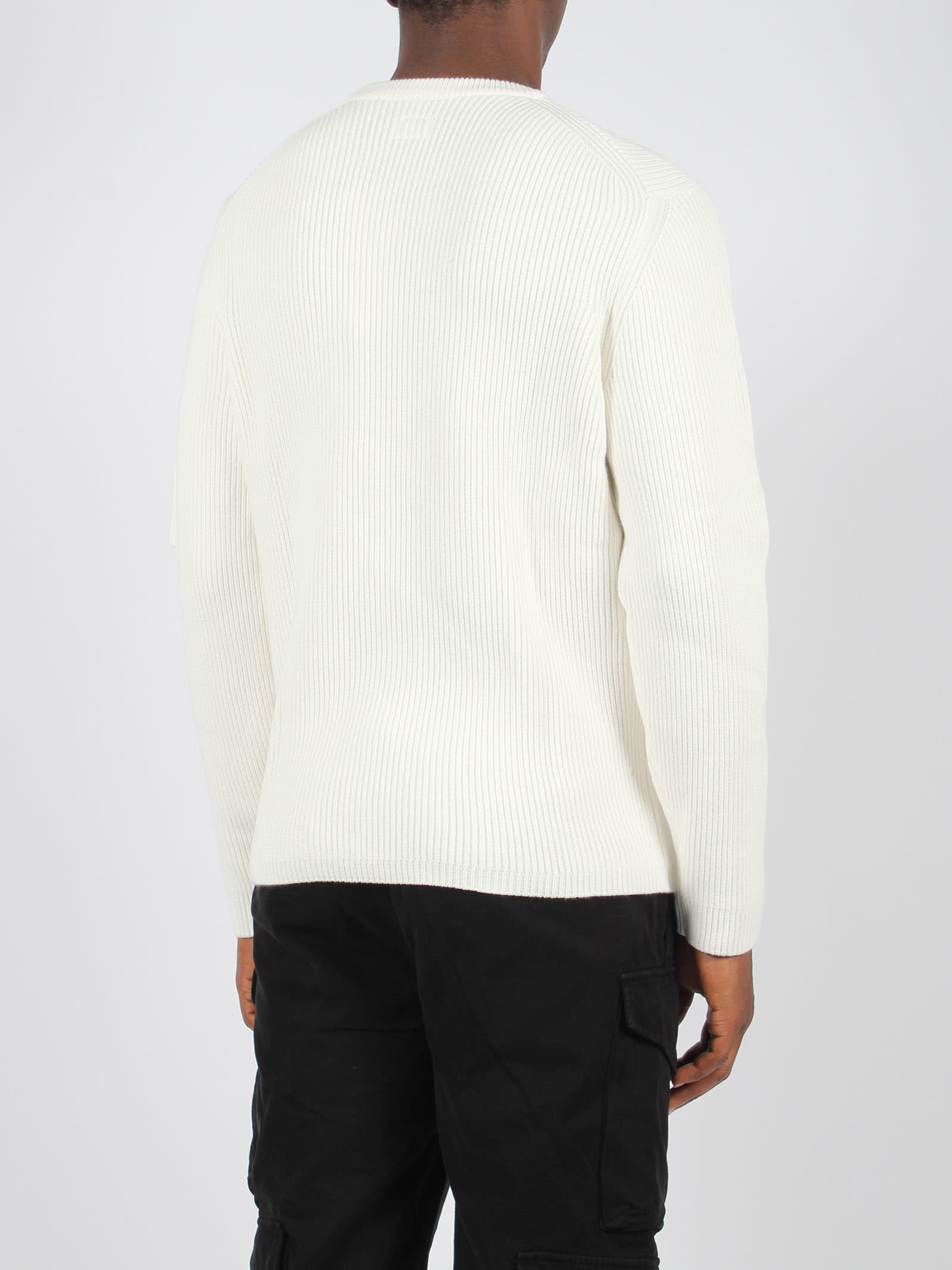 Shop C.p. Company Full Rib Crew Neck Knit In White