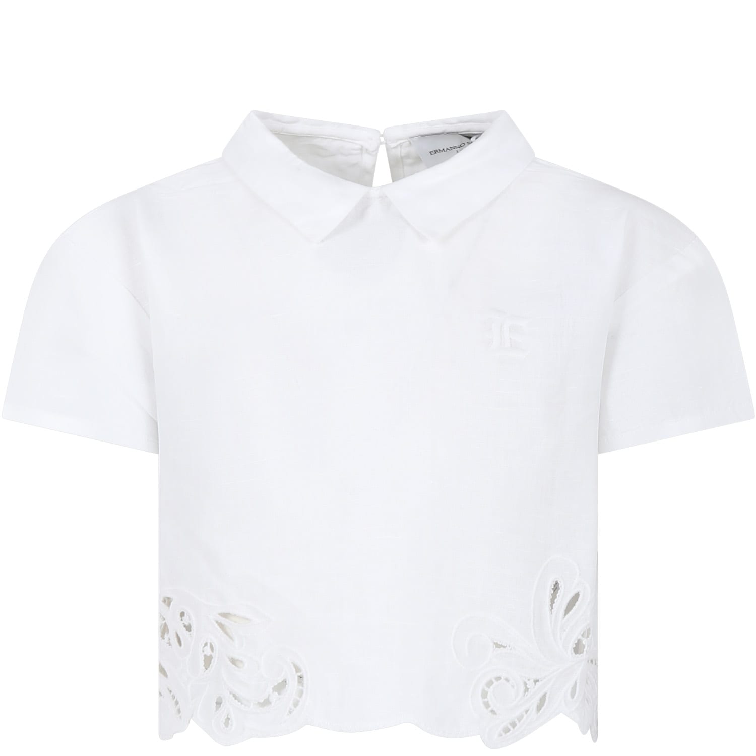Shop Ermanno Scervino Junior White Top For Girl With Embroidery