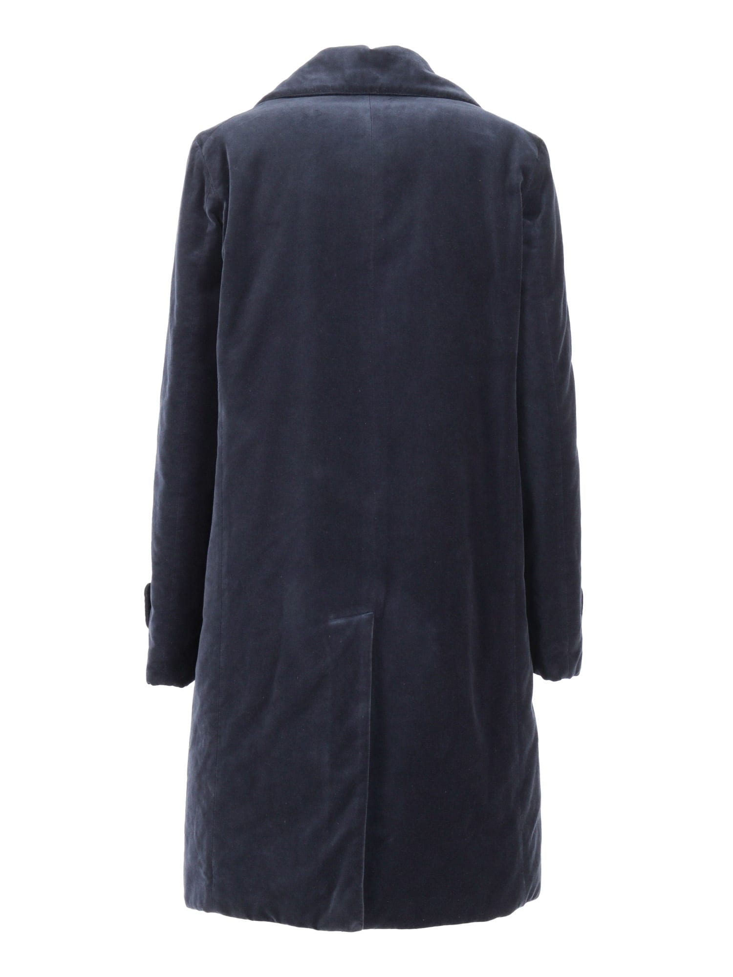 Aspesi Double-breasted Long Coat With Velvety Texture In Blue