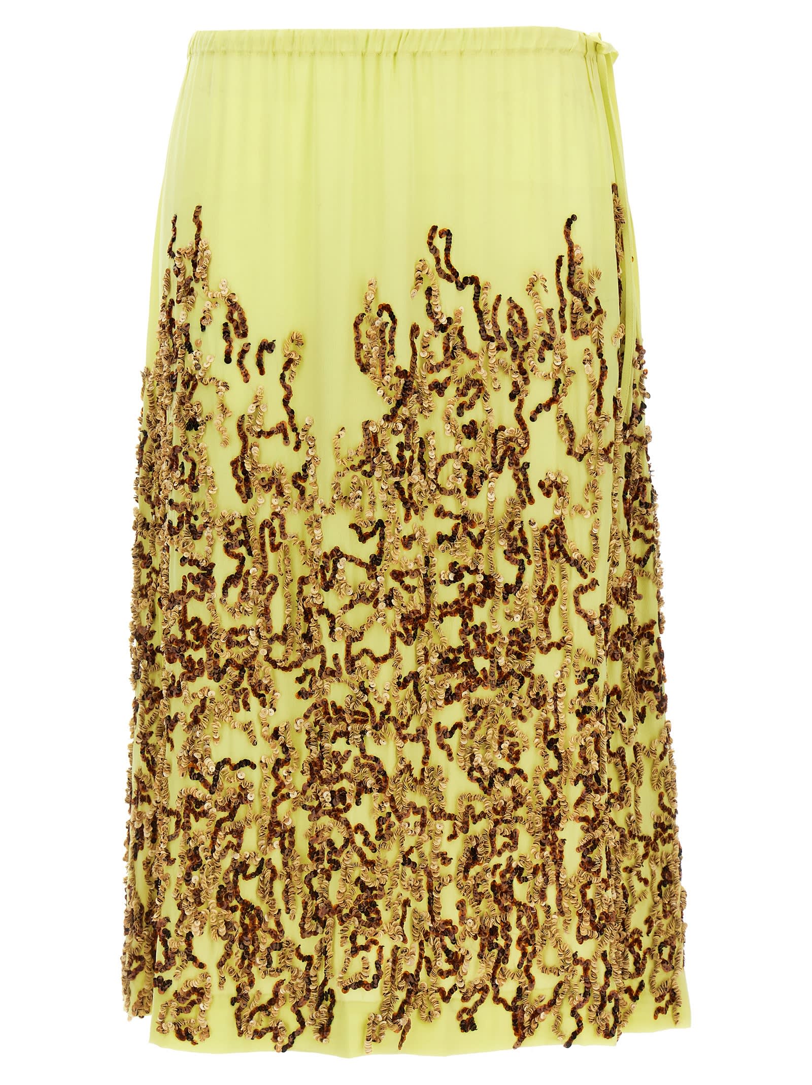 Dries Van Noten Yellow Skirt In Silk With Sequins In Yellow