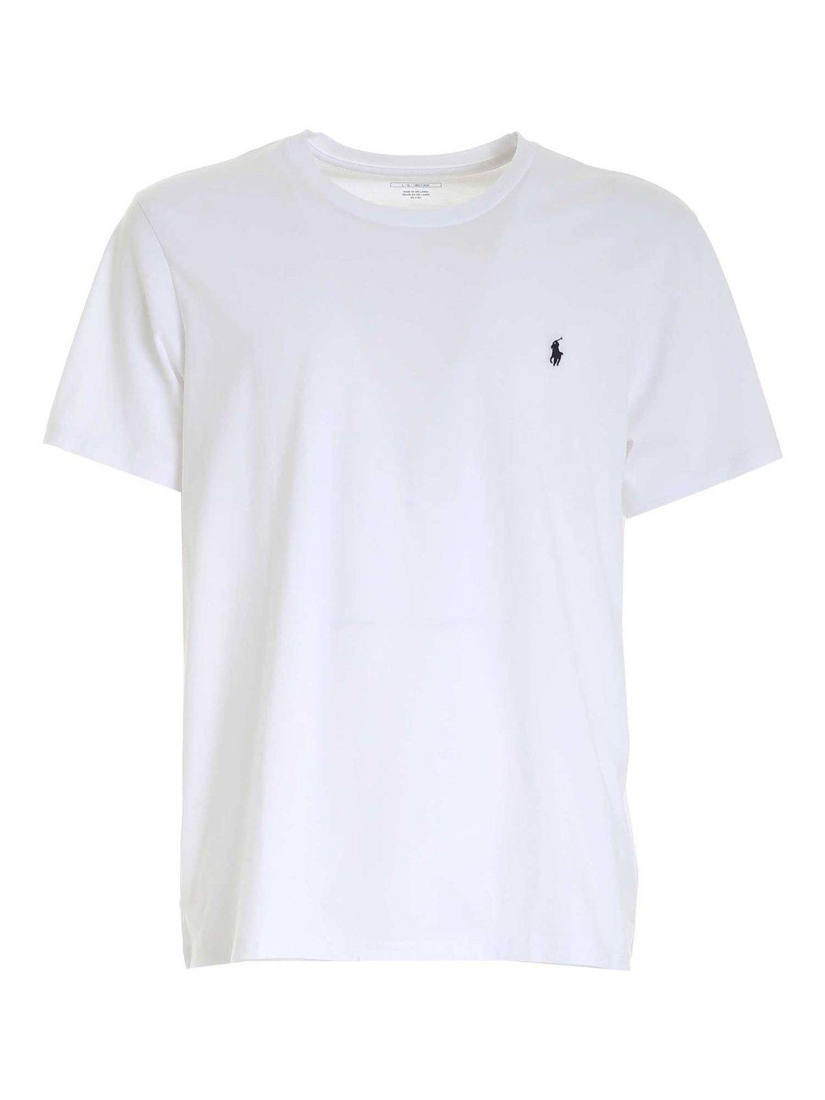 Shop Polo Ralph Lauren Logo Embroidered Crewneck T-shirt In Bianco